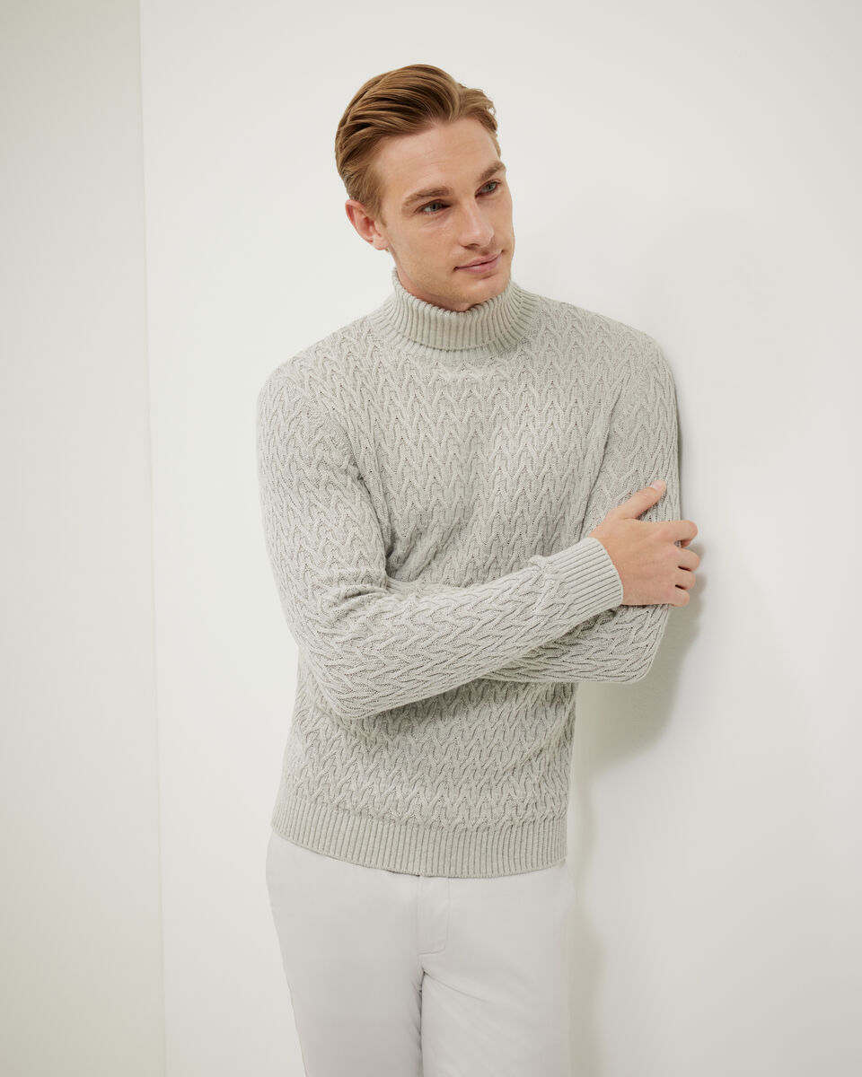 Textured Roll Neck Knit, Grey Marle, hi-res